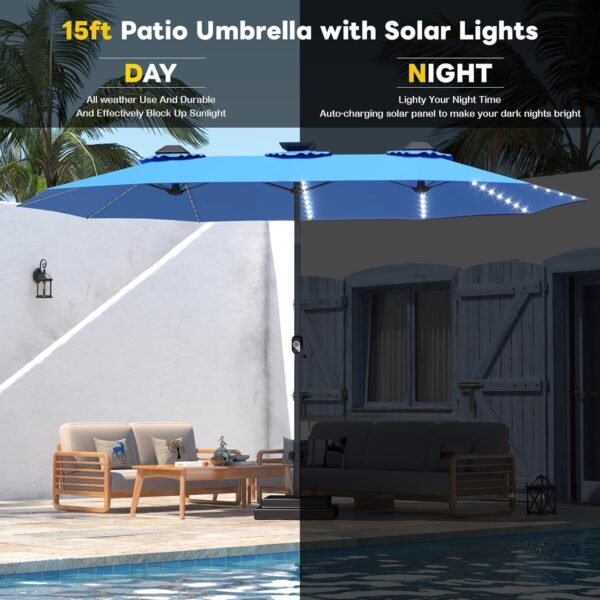 9e7c6e3d4cbc4e4488a291649483330d 15ft Patio Umbrella with Solar Lights, Large Double Umbrella Outdoor, Rectangle 180”x106” Umbrellas with 156 PCS LED Lights and Crank Handle for Backyard Deck Pool Shade in Black(1.9′′ Pole)