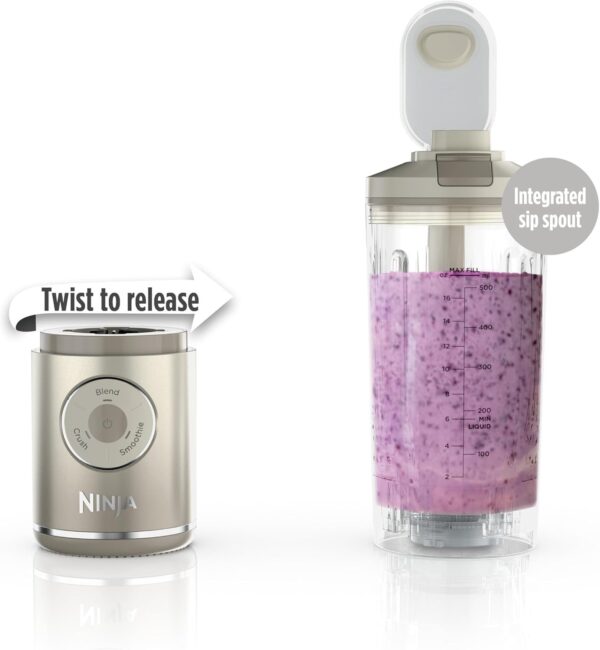 Ninja Blast Max, Portable Blender + Twist & Go, Personal Blender, Ninja Blender, Smoothie, Blend, Ice Crush, 3 Programs, Cordless, 22oz removable Vessel, Dishwasher Safe, Leakproof, Sea Glass, BC251MT