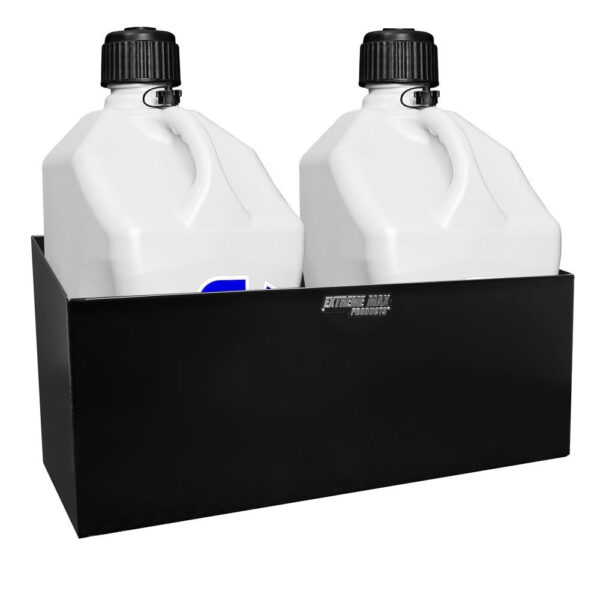 Extreme Max Dual Fuel Jug Holder – Aluminum Design for Two 5 Gallon Jugs, Black Storage Organizer for Trailers & Garages
