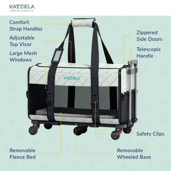 Quilted Chariot PRO Pet Carrier With Removable Wheels and Double Telescopic Handle