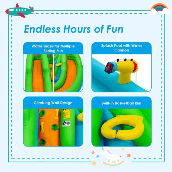 9f4dba68f41044ceb6bc5002c2de01f9 Inflatable Water Park Bounce House w/Climbing Wall Two Slides and Splash Pool