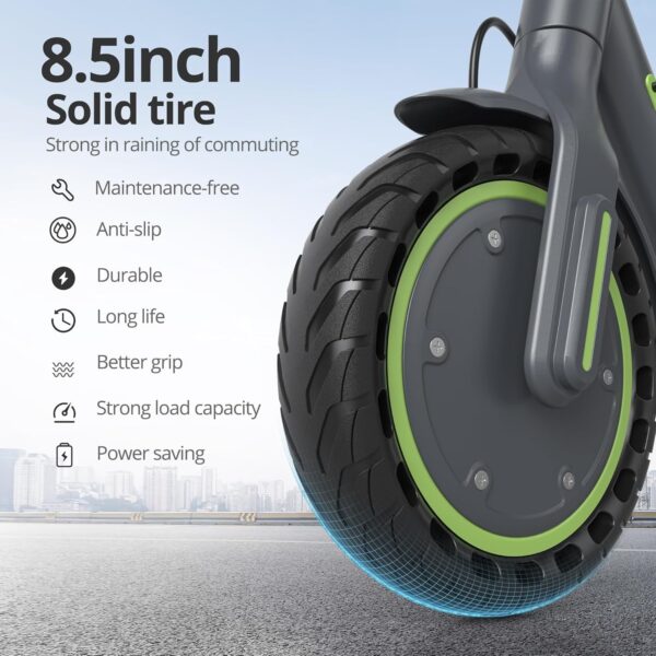 Electric Scooter – 8.5′′ Solid Tires, 350W Motor, Up to 19 MPH and 21-23 Miles Long-Range Portable Foldable Commuting Scooter for Adults with Double Braking System and App