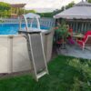 Confer Plastics 7200 Roll Guard 48′′ to 56′′ Adjustable A Frame Safety Ladder for Above Ground Outdoor Patio Swimming Pool Platform Ladder with Step Barrier, Warm Grey...
