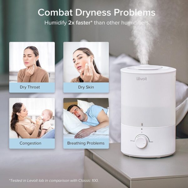 Humidifiers for Bedroom Baby, Sprout Evaporative with Dual Filters for Air & Water, Separate Sensor, Adjustable No Blue Nightlight, Auto Dry, Smart Control & Alexa, Auto Mode, 3.8L Tank for 36H