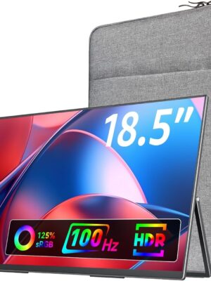 Large Portable Monitor-18.5 Inch Computer Gaming Display 100Hz 125% sRGB FHD 1080P USB-C HDMI IPS Screen for Laptop Mac Surface PC PS4/PS5 Xbox Built-in Kickstand, Speakers, VESA Mountable