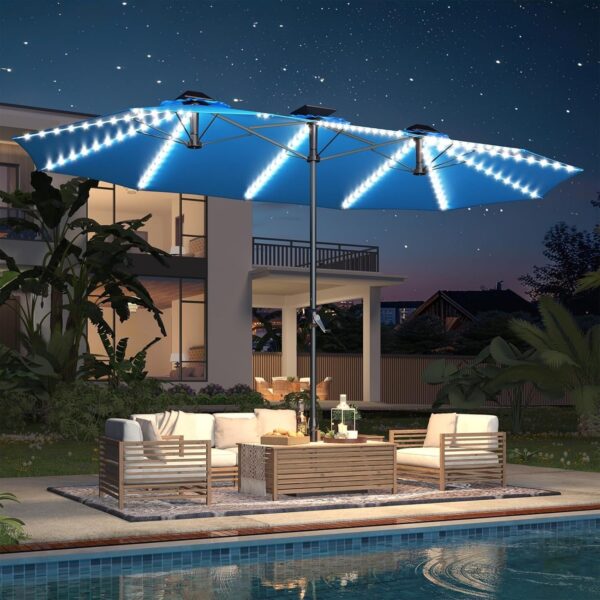 a0d127148e3c4abf822efeba23dacf5a 15ft Patio Umbrella with Solar Lights, Large Double Umbrella Outdoor, Rectangle 180”x106” Umbrellas with 156 PCS LED Lights and Crank Handle for Backyard Deck Pool Shade in Black(1.9′′ Pole)