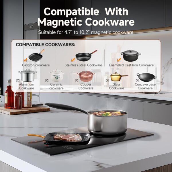 Induction Cooktop 2 Burners, 12 Inch Bulit-in & Countertop Induction Stove with Plug 110V-120V, 9 Power Levels Electric Stove 1800W, Child Lock, Timer, Touch Control for Fast Cooking