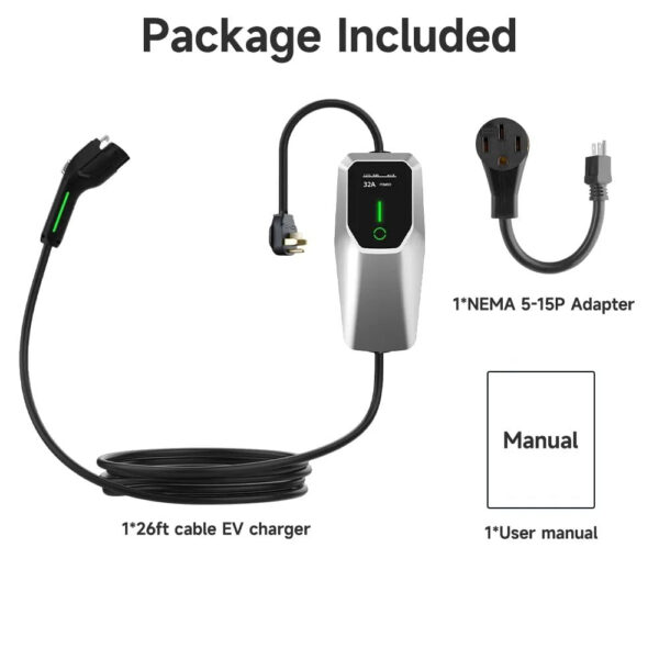 a14a00e38a284014b094eece4f8e98f4 32 Amp Level 1&2 Portable EV Charger ,26FT Cable NEMA 14-50 Plug for Electric Car Home Charging Station 7.68KW