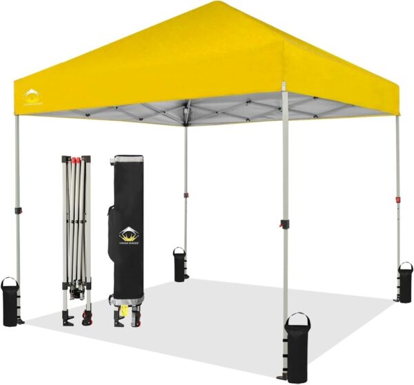 CROWN SHADES 10×10 Pop Up Canopy – Beach Tent with One Push Setup – Easy Outdoor Sun Shade for Events, Parties, Camping – Gazebo with STO-N-Go Cover Bag, Silver Coated Top, White