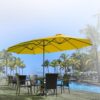 15ft Patio Umbrella with Solar Lights, Large Double Umbrella Outdoor, Rectangle 180”x106” Umbrellas with 156 PCS LED Lights and Crank Handle for Backyard Deck Pool Shade in Black(1.9′′ Pole)
