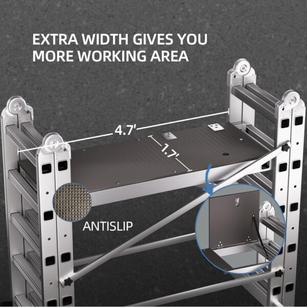 a184af81cfb4439a8d3776ca5797c364 Foldable Scaffolding Ladder, Multipurpose Rolling Work Platform, Scaffold Tower, Ladder Stool Bench, Adjustable Platform, 330 Lbs Duty Rate