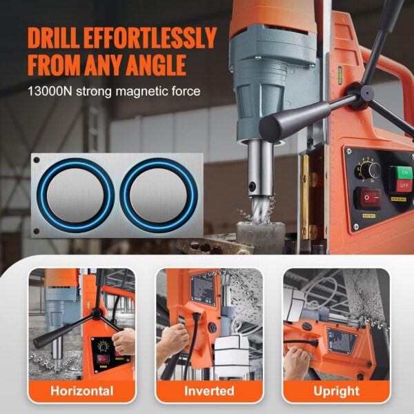 Mag Drill Press, 1550W 2′′ Boring Diameter, 2922lbf Power Magnetic Drill, 500 PRM, 10-Speed, Electric Drilling Machine for Metal Surface, Industrial and Home Improvement