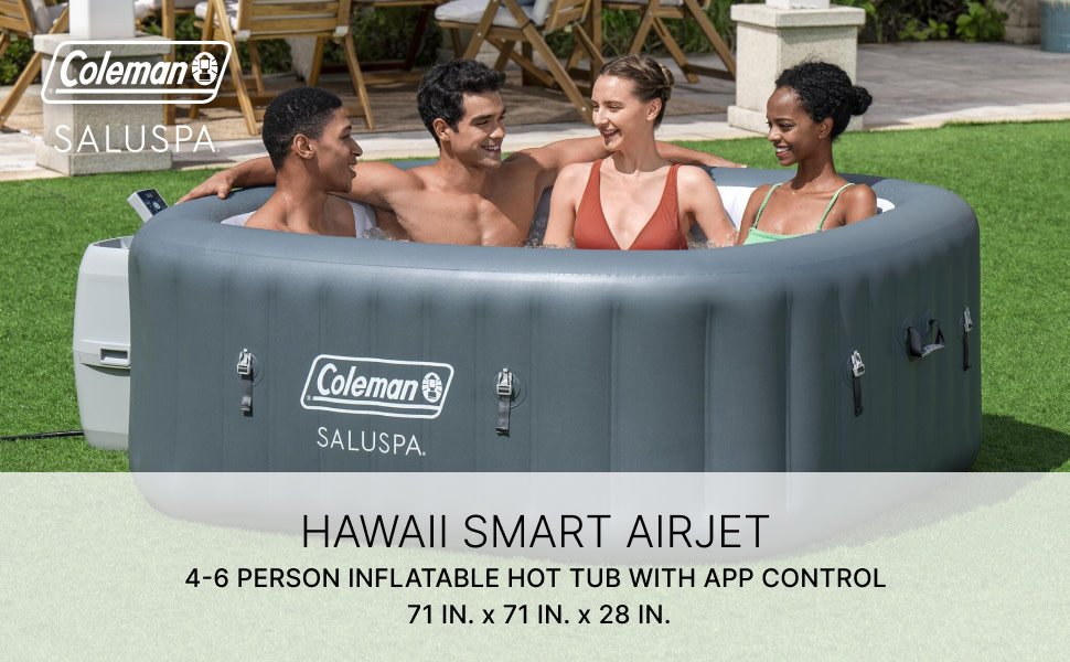 Coleman SaluSpa AirJet 6 Person Inflatable Square Hot Tub with 114 Jets. Gray