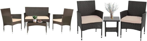 Patio Furniture Set 4 Pieces Outdoor Rattan Chair Wicker Sofa Garden Conversation Bistro Sets for Yard (Brown)