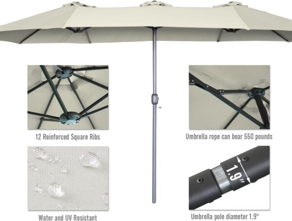 a2037560a2564b88b04482db38c03385 15ft Patio Umbrella with Solar Lights, Large Double Umbrella Outdoor, Rectangle 180”x106” Umbrellas with 156 PCS LED Lights and Crank Handle for Backyard Deck Pool Shade in Black(1.9′′ Pole)