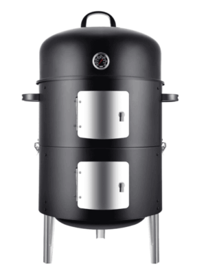 Realcook Vertical 17 Inch Steel Charcoal Smoker, Heavy Duty Round BBQ Grill for Outdoor Cooking, Black