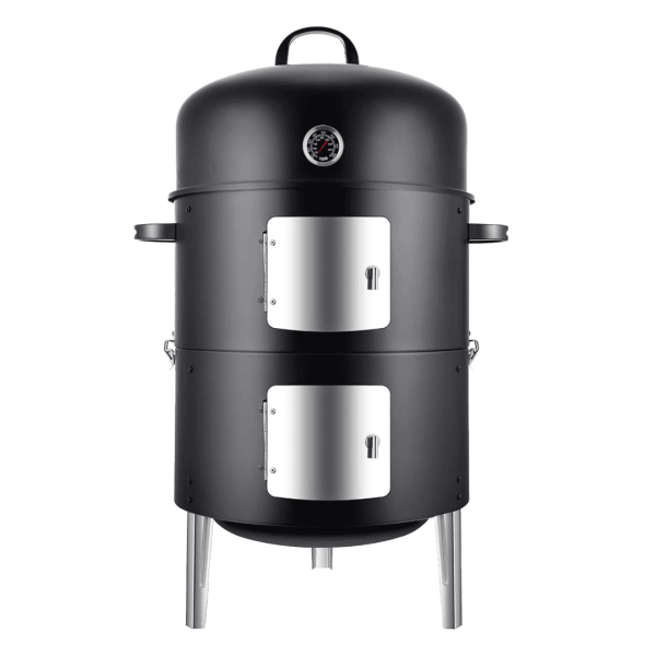 Realcook Vertical 17 Inch Steel Charcoal Smoker, Heavy Duty Round BBQ Grill for Outdoor Cooking, Black