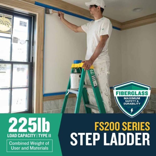 a220e2cb69db4504ac8cbc817ffca3f9 Werner 6 ft. Fiberglass Step Ladder (10 ft. Reach Height) with 225 lb. Load Capacity Type II Duty Rating