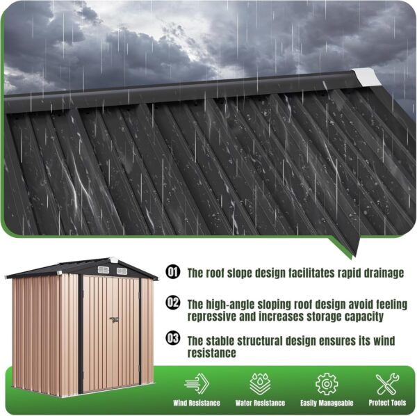 a2214d52b90742a39d2847d86878e3d9 Aoxun 6.2×4 FT Shed Outdoor Storage Shed Metal Garden Shed with Lockable Doors & Slooping Roof Tool Shed Bike Shed for Backyard, Patio, Poolside (Brown)