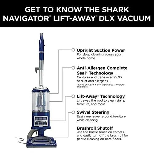 NV360 Navigator Lift-Away Deluxe Upright Vacuum with Large Dust Cup Capacity, HEPA Filter, Swivel Steering, Upholstery Tool & Crevice Tool, Blue