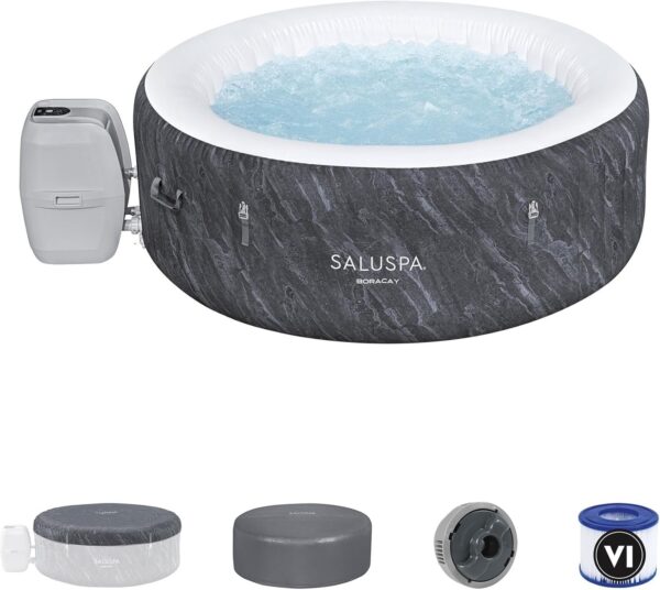 Bestway SaluSpa Fiji AirJet Large Round 2 to 4 Person Inflatable Hot Tub Portable Outdoor Spa with 120 AirJets and EnergySense Cover, Grey