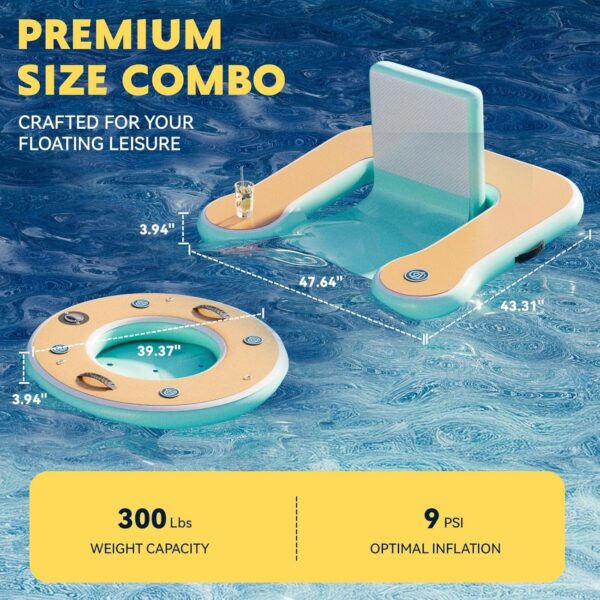 a3096f5bc2ce438c8e04418a49ef0cf3 Round Inflatable Floating Dock, Sunchill Float Ring, Hammock Tanning Pool with 4in Woven Fabric, Manual Pump for 1-2 Min Quick Inflate/Deflate, Fits 2-8, Ideal for Lakes, Pools, Oceans