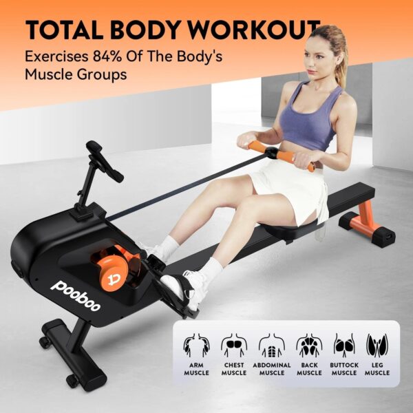 Magnetic Rowing Machine, 8-Level Resistance, Foldable, Ergonomic Design, Supports 350 lbs, Home Exercise Equipment