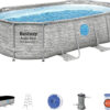 Bestway Oval Above Ground Pool Set (10′ x 6’7′′ x 33′′)| Includes Filter Pump & ChemConnect Dispenser
