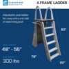 Confer Plastics 7200 Roll Guard 48′′ to 56′′ Adjustable A Frame Safety Ladder for Above Ground Outdoor Patio Swimming Pool Platform Ladder with Step Barrier, Warm Grey...