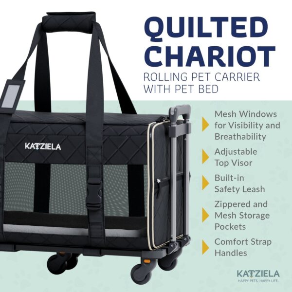 Quilted Chariot PRO Pet Carrier With Removable Wheels and Double Telescopic Handle