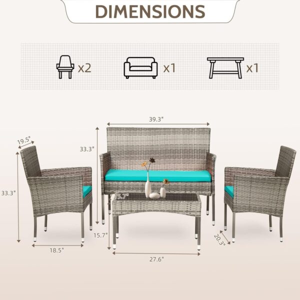 Patio Furniture Set 4 Pieces Outdoor Rattan Chair Wicker Sofa Garden Conversation Bistro Sets for Yard (Brown)