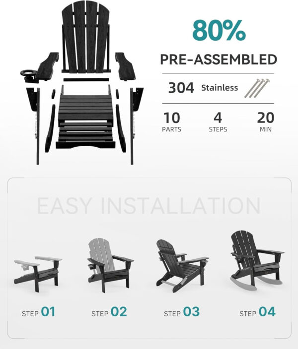 a3ff6594e59744159280edce6339739c Folding Adirondack Rocking Chair,4-in-1 Multifunctional Patio Chair with Retractable Ottoman, Outdoor Chair Wood Texture, Lawn Chair for Porch, Backyard, Pool(Grey)