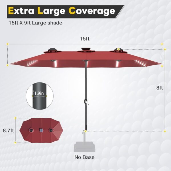 a40549d9ca974ee98c2d05869e9ccc5e 15ft Patio Umbrella with Solar Lights, Large Double Umbrella Outdoor, Rectangle 180”x106” Umbrellas with 156 PCS LED Lights and Crank Handle for Backyard Deck Pool Shade in Black(1.9′′ Pole)
