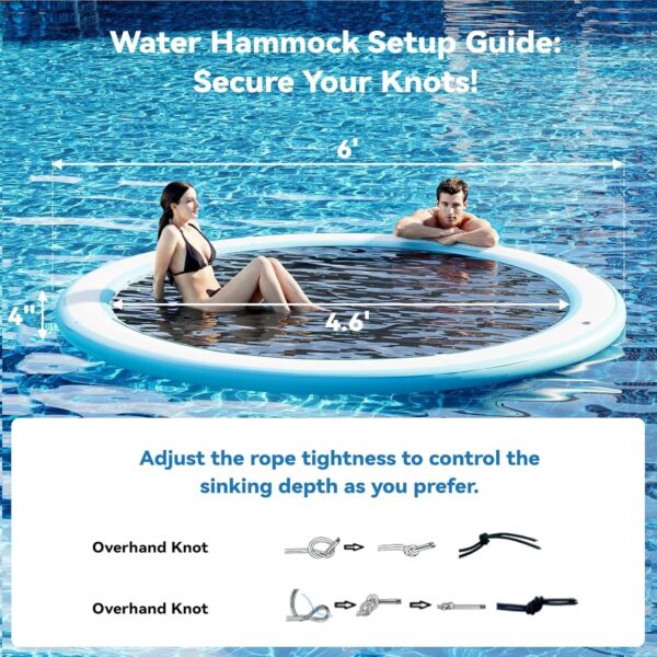 a4191d34d7544539818e2bf24be107ad Round Inflatable Floating Dock, Sunchill Float Ring, Hammock Tanning Pool with 4in Woven Fabric, Manual Pump for 1-2 Min Quick Inflate/Deflate, Fits 2-8, Ideal for Lakes, Pools, Oceans