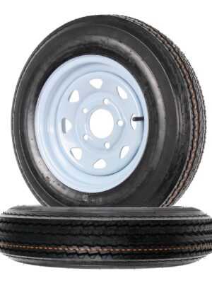 Two Trailer Tires On Rims 5.30-12 530-12 5.30 X 12 5 Hole Wheel White Spoke