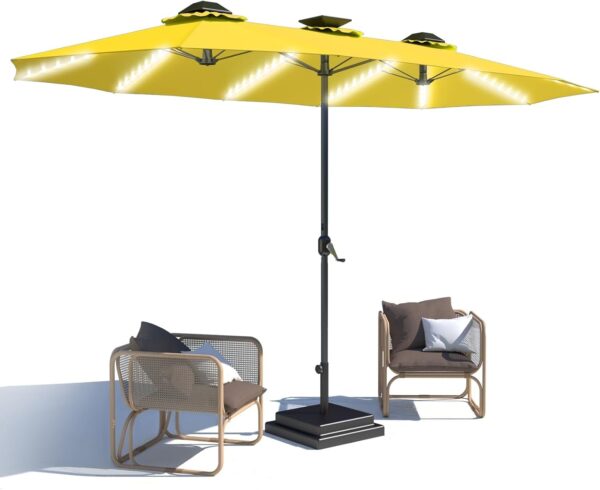 a47540adb07a48aabe6b9f6207bafb27 15ft Patio Umbrella with Solar Lights, Large Double Umbrella Outdoor, Rectangle 180”x106” Umbrellas with 156 PCS LED Lights and Crank Handle for Backyard Deck Pool Shade in Black(1.9′′ Pole)