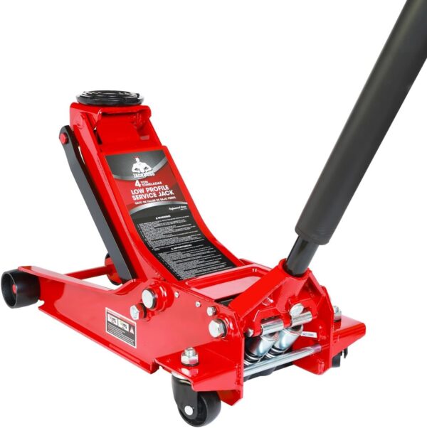 a49830741f994e17a2cb6b06791098b0 3 Ton Low Profile, Aluminum and Steel Racing Floor Jack with Dual Pistons Quick Lift Pump for Sport Utility Vehicle, Lifting Range 3-15/16′′ min to 18-5/16′′ max, Red