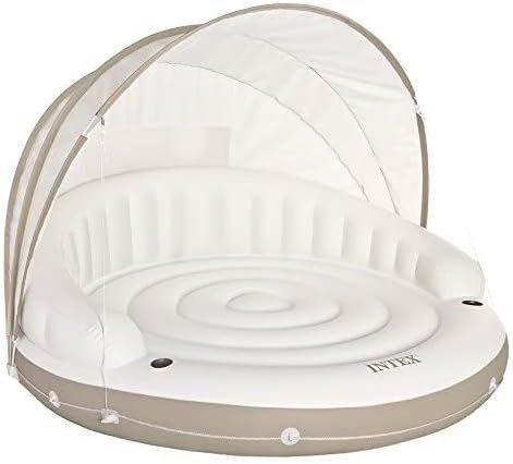 a4a101d333b14c309129bb04c9551c9b INTEX 58292EP Canopy Island Inflatable Pool Float: Comfortable Lounge Surface – Built-In Cup Holders – Detachable Sunshade – 440lb Max Weight Capacity – 78.5′′ x 59′′