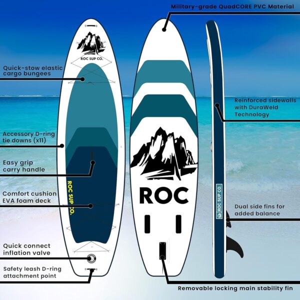 Roc Inflatable Stand Up Paddle Boards 10 ft 6 in with Premium SUP Paddle Board Accessories, Wide Stable Design, Non-Slip Comfort Deck for Youth & Adults