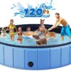 Foldable Dog Swimming Pool, 120′′x20′′ Oversize Collapsable Hard Plastic Potable Bathing Tub for Pet Dog Kiddie Pool Indoor and Outdoor Leakproof PVC Play Pool for Large Dogs Pets Puppy Kids Blue