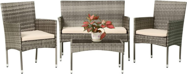 Patio Furniture Set 4 Pieces Outdoor Rattan Chair Wicker Sofa Garden Conversation Bistro Sets for Yard (Brown)