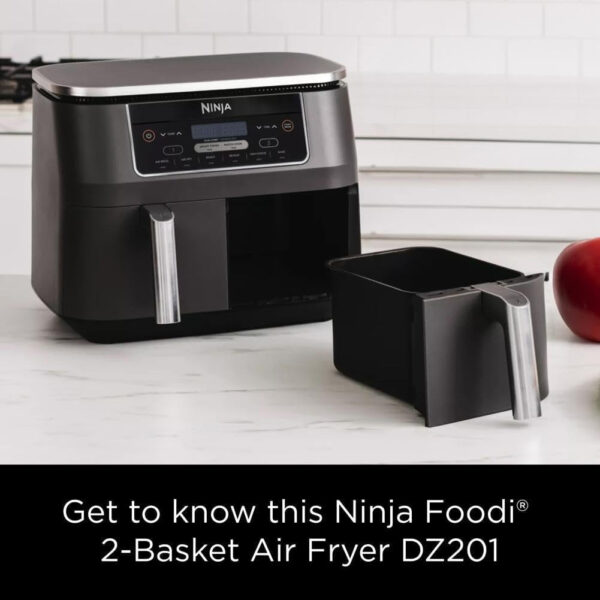 a50481ea34514bfc968ec17bc57df0ca DZ401 Foodi 10 Quart 6-in-1 DualZone XL 2-Basket Air Fryer with 2 Independent Frying Baskets, Match Cook & Smart Finish to Roast, Broil, Dehydrate for Quick, Easy Family-Sized Meals, Grey