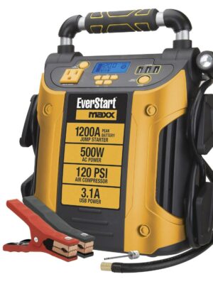 J5CPDE Jump Starter, Power Station, 1200 Peak Battery Amps with 500W Inverter and 120 PSI Compressor