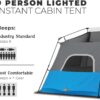 CORE Instant Cabin Tents with LED Lights | 6 Person / 9 Person / 12 Person Family Multi Room Lighted Pop Up Tents for Camping | Included Storage Pockets for Camping Accessories