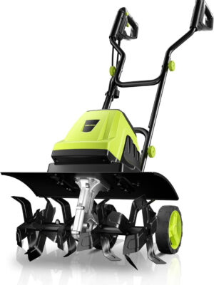 Electric Tiller, YERYORK 15-Amp 18-Inch Width 9-Inch Depth Corded Tiller Cultivator 24 Durable Steel Tines Gardening Tiller with Adjustable Wheels Foldable Handle for Easy Soil Cultivation