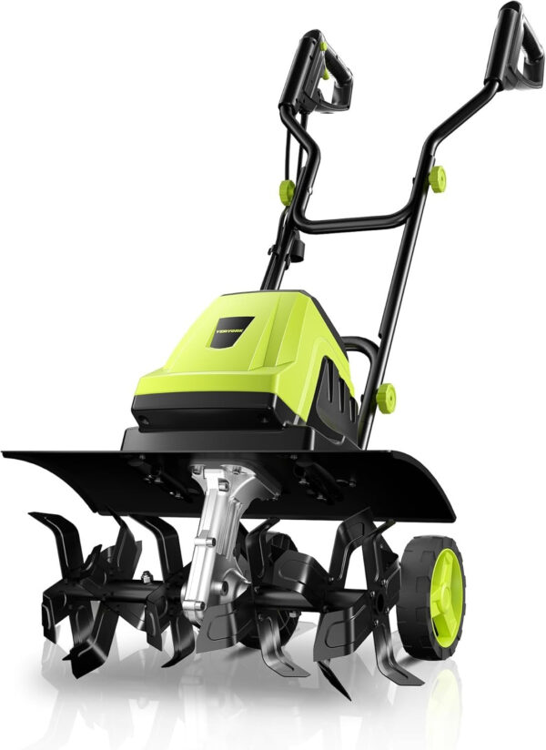 Electric Tiller, YERYORK 15-Amp 18-Inch Width 9-Inch Depth Corded Tiller Cultivator 24 Durable Steel Tines Gardening Tiller with Adjustable Wheels Foldable Handle for Easy Soil Cultivation