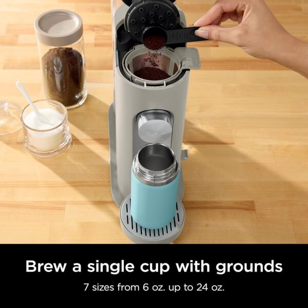 a5ffbb2d18fb47319b85bbd275c7ab29 Ninja Pod & Grounds Specialty XL Single-Serve Coffee Maker, K-Cup Pod Compatible, Brews Grounds, Compact Design, Built-In Milk Frother, 68-oz. Reservoir, 6-oz. Cup to 24-oz. Mug Sizes, Stone, PB055AST