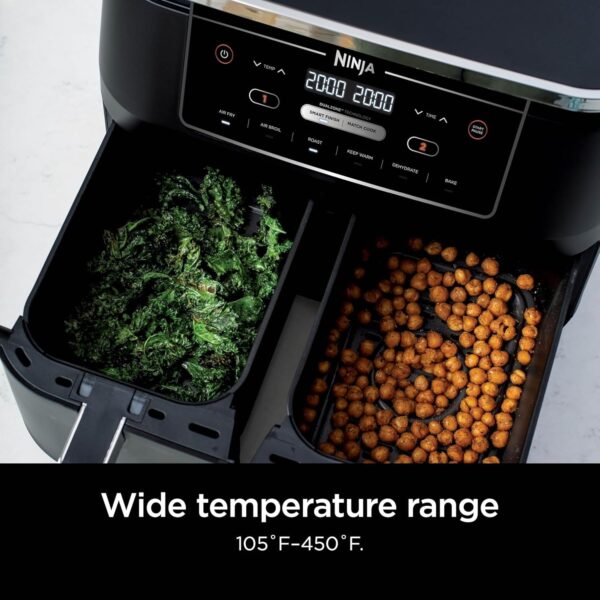 a63c27bf7c5c415baedbabe2997bb9a6 DZ401 Foodi 10 Quart 6-in-1 DualZone XL 2-Basket Air Fryer with 2 Independent Frying Baskets, Match Cook & Smart Finish to Roast, Broil, Dehydrate for Quick, Easy Family-Sized Meals, Grey