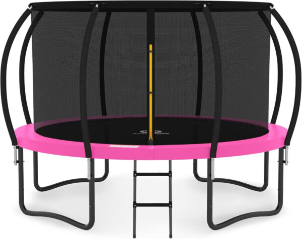 JUMPZYLLA Trampoline 8FT 10FT 12FT 14FT 15FT 16FT Trampoline with Enclosure – Recreational Trampolines with Ladder and AntiRust Coating, ASTM Approval Outdoor Trampoline for Kids