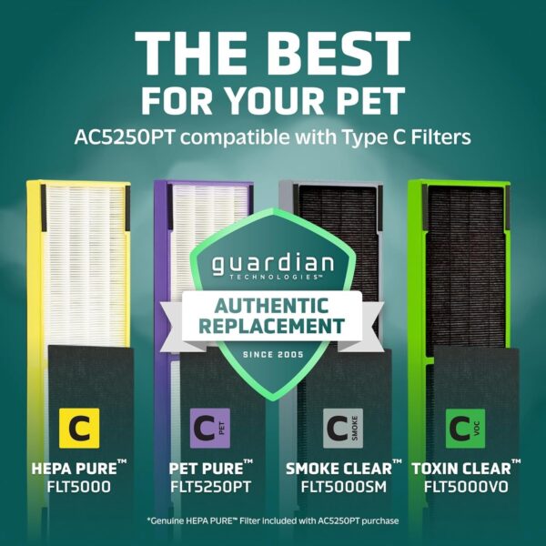 GermGuardian 5-In-1 HEPA Air Purifier for Home, Large Rooms Up To 915 Sq. Ft. with HEPA Pet Air Filter, UV-C Light & Odor Reduction, AC5250PT, 28′′ Tower, Black